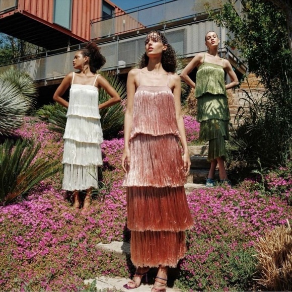 MY BEACHY SIDE Elegant Fringe Midi Dress in Cream NWT - Picture 2 of 2